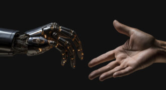 Ai Robot Hand Close Human Hand
