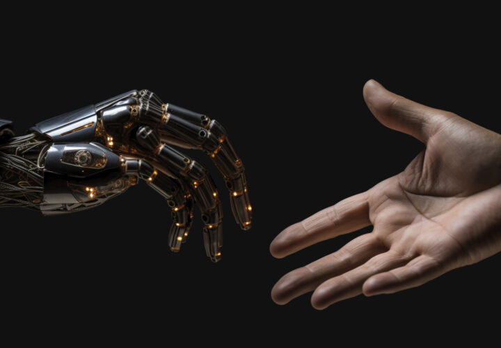 Ai Robot Hand Close Human Hand