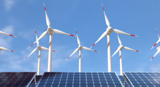 Solar Panels And Wind Turbines, Green Energy Concept