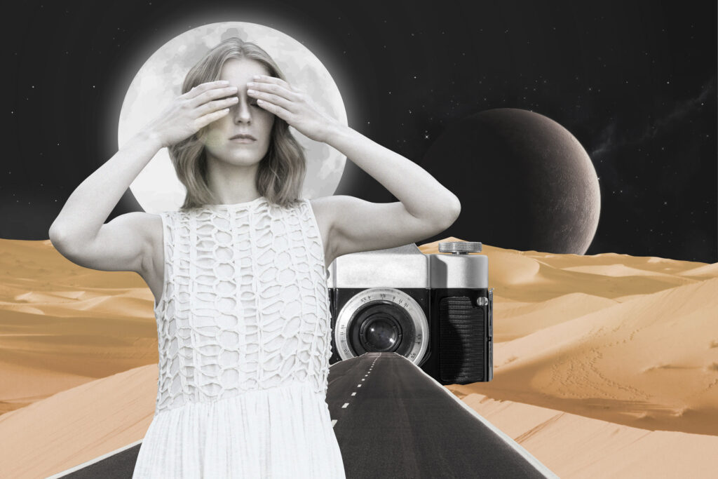 Vintage Collage With Woman Camera