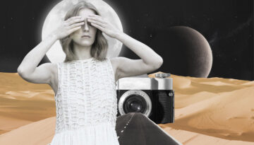Vintage Collage With Woman Camera