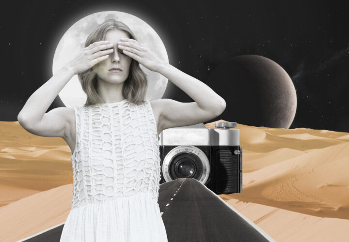 Vintage Collage With Woman Camera