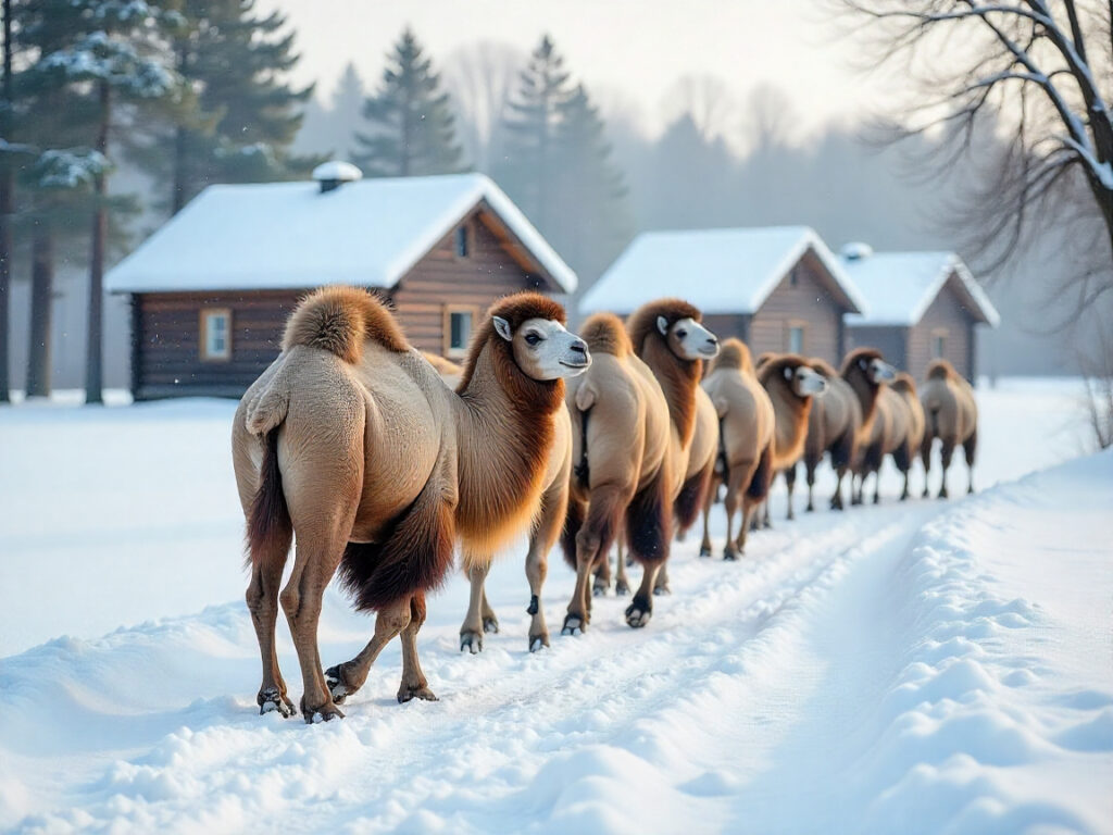Kamieli Lauku Sēta Sniegs