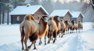 Kamieli Lauku Sēta Sniegs