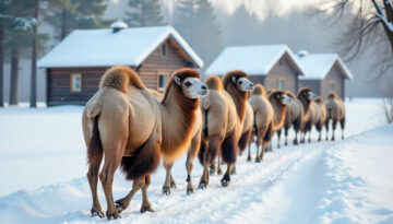 Kamieli Lauku Sēta Sniegs