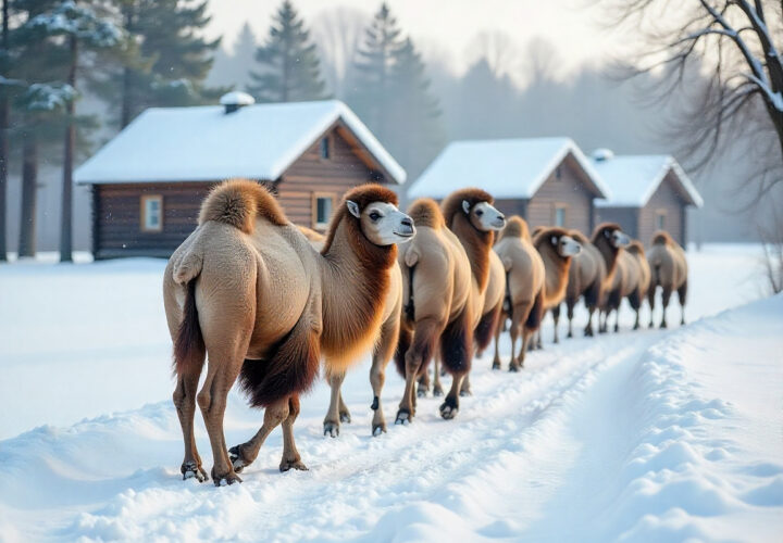 Kamieli Lauku Sēta Sniegs